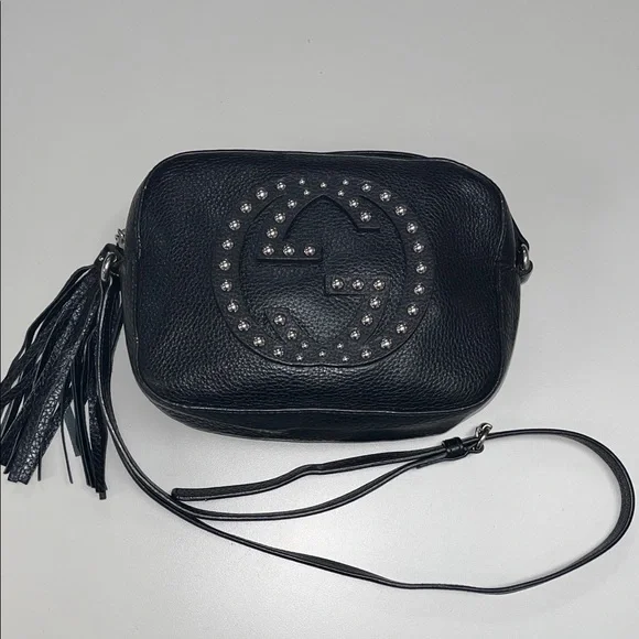 Gucci Black Soho Studded Disco Logo Leather Crossbody Bag - Picture 1 of 16
